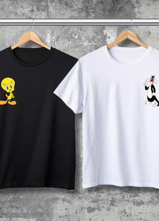 Парні футболки з принтом - кіт сільвестр! курчатко твіті!