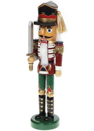 Статуэтка декоративная «щелкунчик с мечом» 25см, деревянная, красный с зеленым и черным