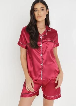 Женская атласная пижама - двойка &lt;unk&gt; бордовая