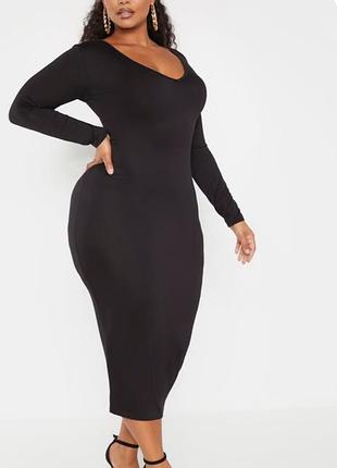 Плюс черное платье-миди из трикотажа вискоза