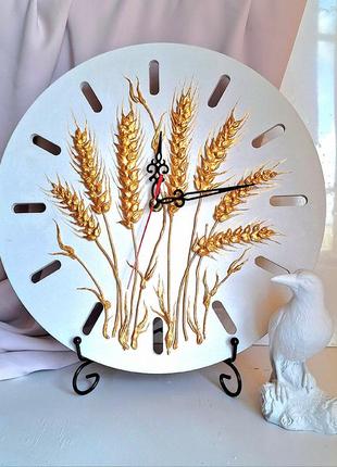Настенные бетонные часы с колосами пшеницы, ручная работа