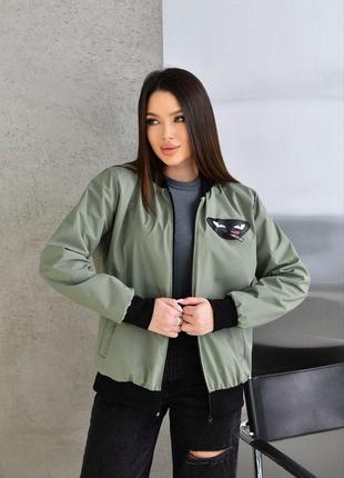Жіноча куртка бомбер колір олива р.48/50 450748