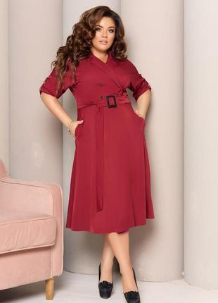 Жіноча сукня з поясом колір бордо р.48/50 441589
