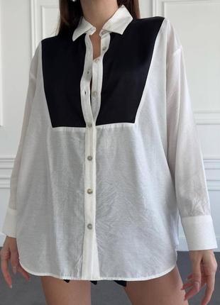 Рубашка классическая блуза длинная рубашка вискоза комбинированная спина прямая свободный оверсайз блуза длинная манжеты широкая прямая