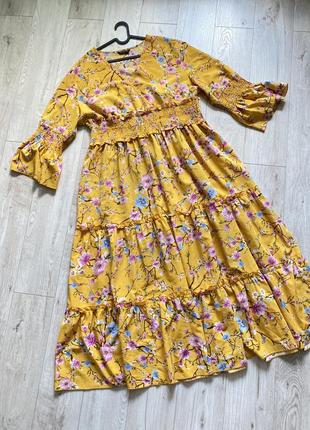 Гарна сукня довга квіти на жовтому 18-20 3хл-4хл