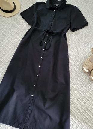 Черное льняное платье рубашка