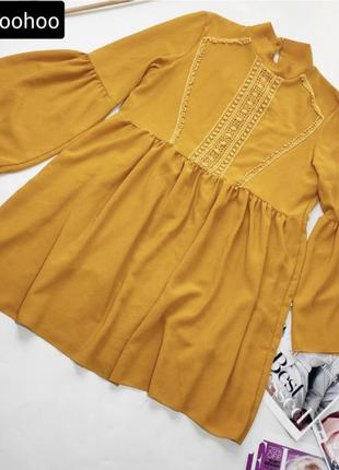 Платье мини желтого цвета желтого цвета с элементами вышивки от бренда boohoo