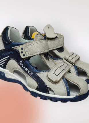 Кожаные босоножки сандалии для мальчика бежевые синие уценка новые