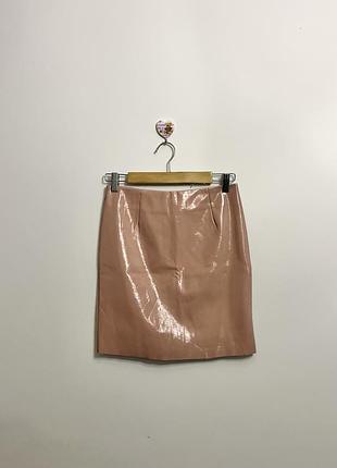 Юбка мини лакированная розовая латекс