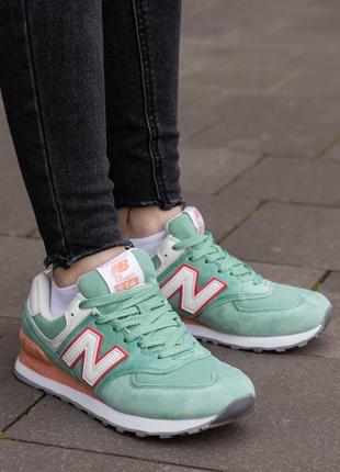 Жіночі кросівки new balance 574 green orange white