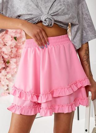 Воздушная короткая юбка. цвета: чёрный, бежевый, розовый, белый