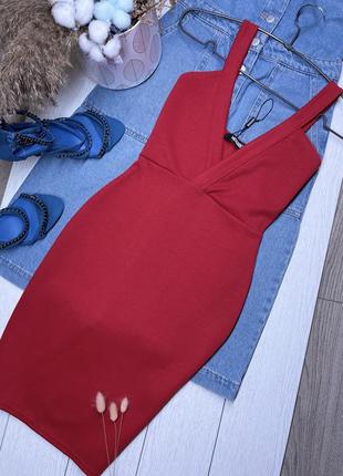 Новое красное трикотажное платье missguided xs платье по фигуре короткое платье на запах