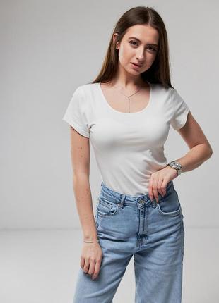 Женская приталенная футболка из хлопка маленького размера молочная 42-44, 44-46, 46-48