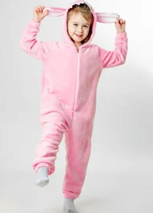 Розовая флисовая пижама слип кигуруми зайчик