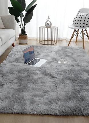 Хутряний килимок ворсистий сірий травка 150х200 см, килимок приліжковий ворсистий