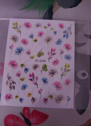 3д об'ємні дизайн для нігтів наліпки наклейки декор квіти квіточки листочки ніжність