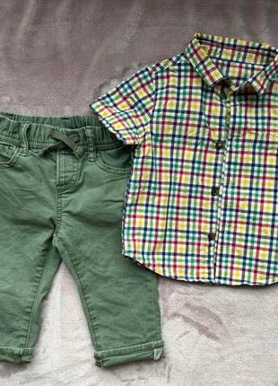 Штани джинси gap , сорочка теніска в клітинку на хлопчика  р80-86, на 12-18 міс