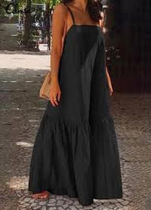 Платье сукня размер 50 / 16 летнее лен в стиле бохо сарафан новое черное в пол длинное