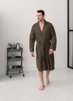 Чоловічий халат з фактурного мусліну duna, хакі
