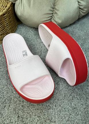 Crocs crocband platform slide pink/pepper женские шлепанцы на платформе