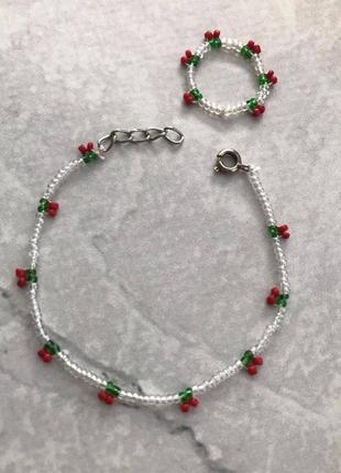 Білий чокер вишеньки вишні з бісеру чекер прозорий червоні намисто прикраса тренд топ 2024