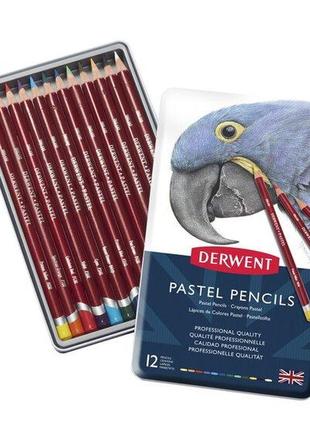 Набір пастельних олівців derwent pastel pencils 12 кольорів металевий пенал