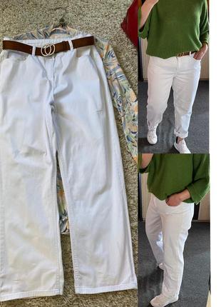 Базовые белые коттоновые штаны прямые/высокая посадка,р.42-44