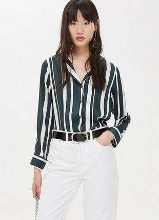Стильна атласна сорочка в смужку сатинова блуза в піжамному стилі