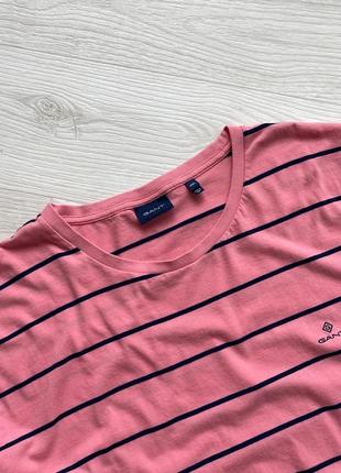 Крута футболка gant breton stripe regular fit t-shirt pink/blue4 фото