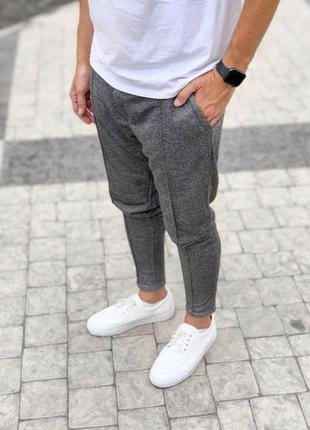 Мужские стильные спортивные штаны трехнитка на резинке серые