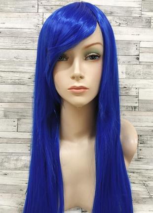 3565 парик прямой ровный синий искусственный