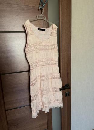 Нарядное стильное платье сарафан майка- платье персиковое нюдовое размер с-м кружево ажурное9 фото