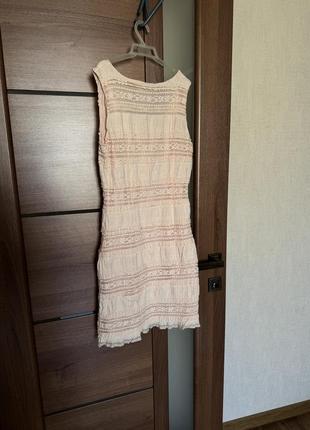 Нарядное стильное платье сарафан майка- платье персиковое нюдовое размер с-м кружево ажурное8 фото