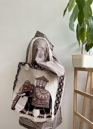 Пляжна сумка шопер зі слоном стиль етно-бохо  комфортна жіноча