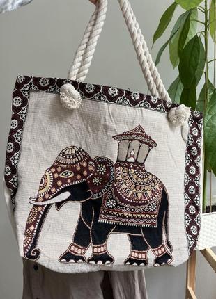 Пляжная сумка шоппер со слоном стиль этно-бохо комфортная женская