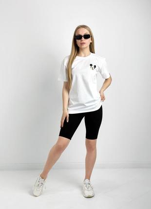 Женский спортивный комплект костюм двойка футболка с велосипедками в рубчик