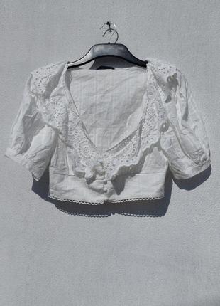 Белая блуза топ с кружевом коттон shein