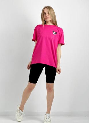 Жіночий спортивний комплект костюм двійка футболка з велосипедками в рубчик