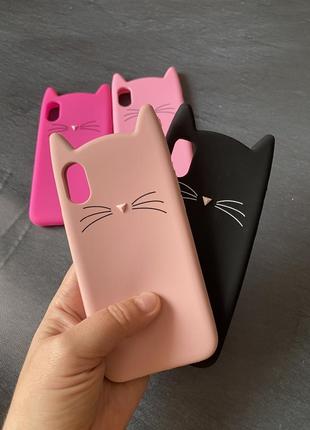Чехол на iphone x/xs силикон розовый, черный, ярко-розовый, пудра (бледно-розовый), белый