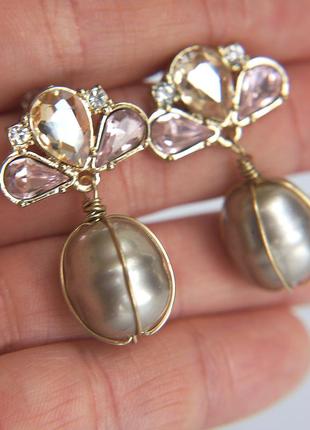 Незвичайні сережки ручної роботи з імітацією перлів (не пластик)