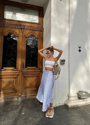 Живі фото😍 легка трендова спідниця на запах софт юбка міді в квітку
