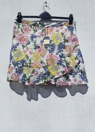 Летняя яркая цветочная юбка с рюшами primark
