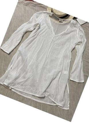 Evie неймовірна бавовняна (тоненька 100%) біла блуза-туніка з декорацією