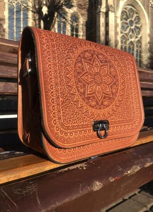 Шкірина жіноча сумочка ручної роботи сонце карпат. шкірина сумка з тисненням. жіноча сумочка на плеч