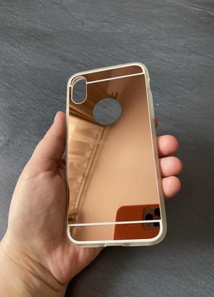 Чехол на iphone x/xs плотный силикон тпа зеркальный, розовый