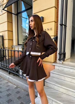 Розовый костюм с юбкой шортами 💕 стильный костюм двойка 💕 женский костюм с юбкой 💕