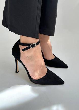 Чорні жіночі туфлі на шпильці підборі замшеві туфлі на підборі