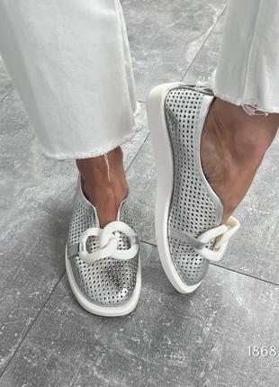 Лофери viva, срібло, натуральна шкіра з перфорацією