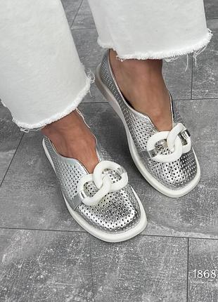 Лофери viva, срібло, натуральна шкіра з перфорацією