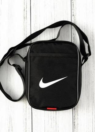 Барсетка nike чоловіча через плече, спортивна тканинна брендова сумка найк прямокутна чорна
